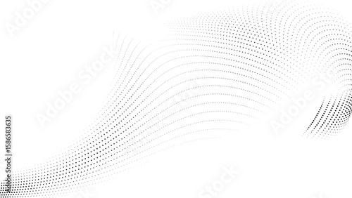 Abstract flowing wave pattern formed by numerous small black dots against a clean white background