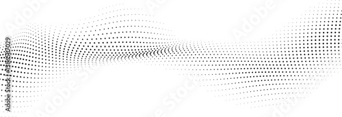 Abstract black dots forming a wavy pattern on a clean white background