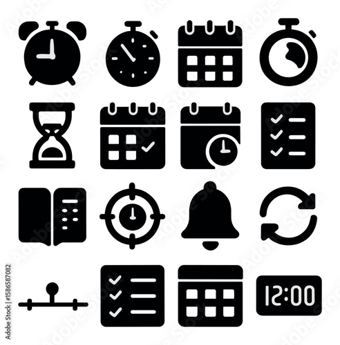 Time management icon collection. simple timekeeping, schedule, alarm, calendar, clock, timer