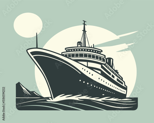 Vintage Style Ocean Liner Ship Sailing at Sea
