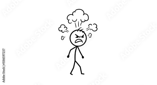 Angry stick figure cartoon illustration vector image for emotion expression and design projects use on transparent background