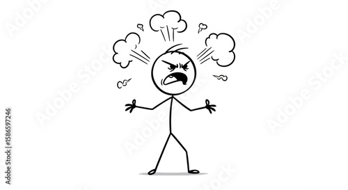 Angry stick figure cartoon vector illustration concept for frustration and stress management design on transparent background