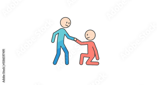 Stick figure helping hand cartoon support assistance aid friendship teamwork collaboration empathy guidance on transparent background