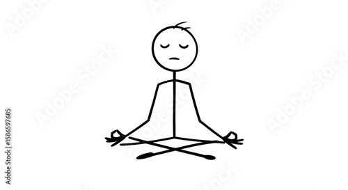 Stick figure meditating zen mindfulness yoga pose relaxation calm black background illustration art peace on transparent background