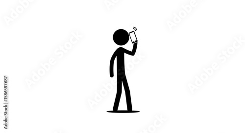 Stick figure using smartphone vector illustration for communication technology concept design graphic on transparent background
