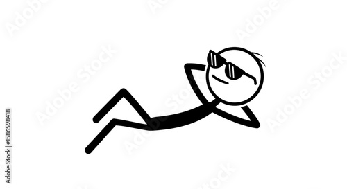 Stick figure chilling with sunglasses vector illustration black and white cool dude relaxing drawing art on transparent background