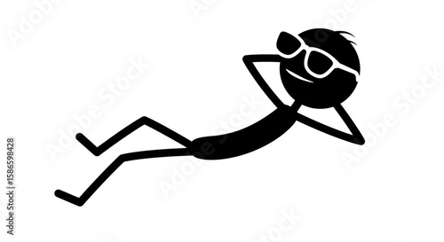 Stick figure chilling relaxing summer vacation sunglasses drawing vector illustration design graphic art on transparent background