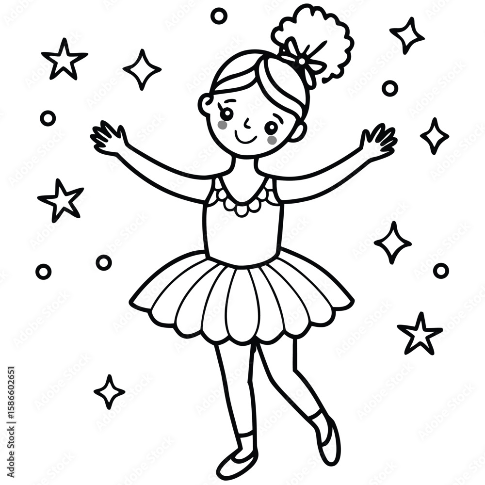 Fototapeta premium A dancing girl line art kids coloring page