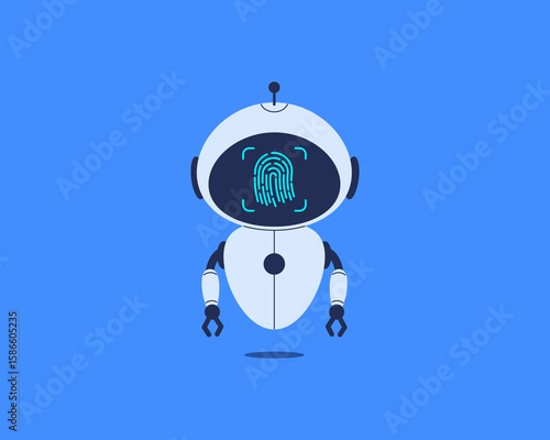 Robot showing fingerprint. Vector illustration for cybersecurity, identity verification, biometric access