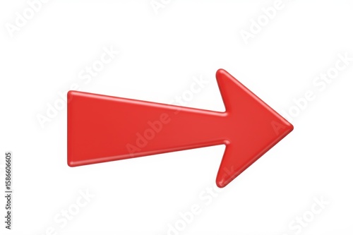 Red arrow pointing right direction on a white background, 3D render