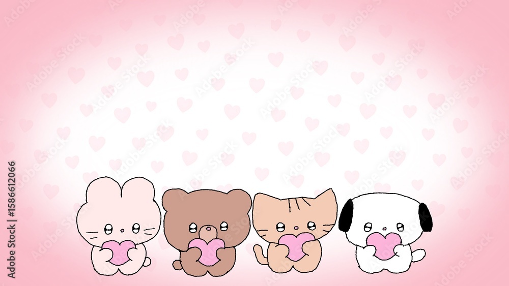 Obraz premium 하트를 들고 있는 동물 캐릭터 유튜브 썸네일 배경