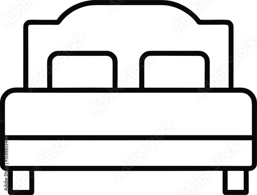Minimalist line art icon of a double bed with pillows isolated on transparent background