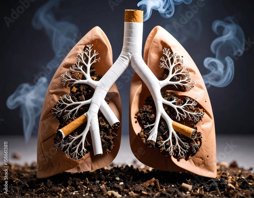 Lungs filled with cigarette debris and smoke