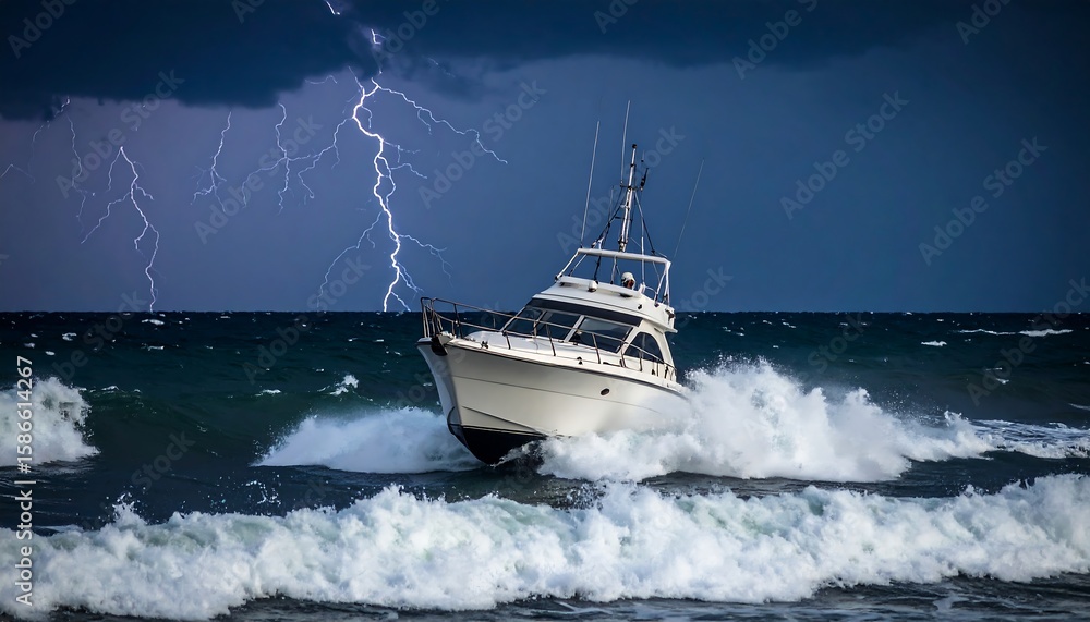 Naklejka premium Boat in stormy sea