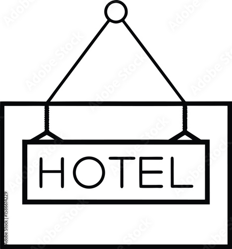 Minimalist line art hanging hotel signboard icon isolated on transparent background