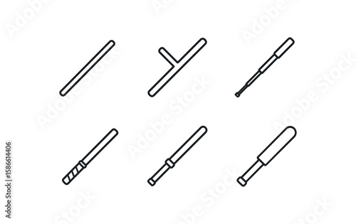 Outline icons of blunt weapons: bat, baton, stick, squeegee, truncheon, rod