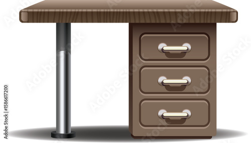 Wooden Office Desk with Drawers – Vector Illustration
