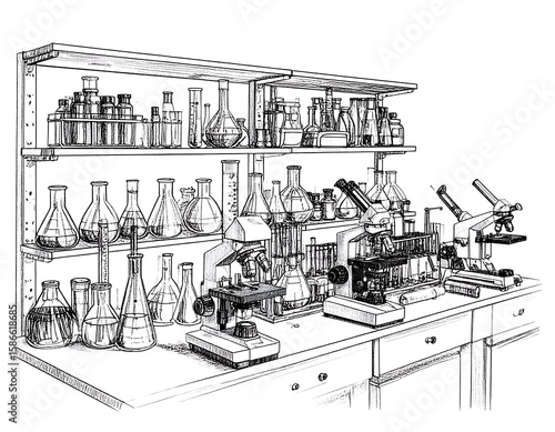 Detailed drawing of a lab bench