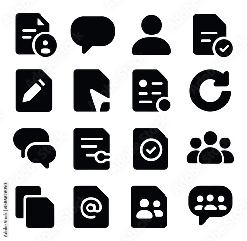 Collaborative tools icon collection: documents, chat, user silhouette group icons