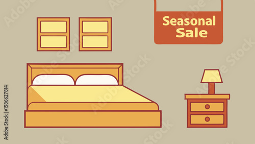 Inviting bedroom interior vector illustration for seasonal sales and home furnishings promotions