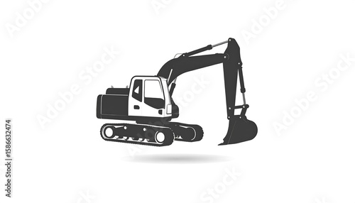 Silhouetted excavator on white background