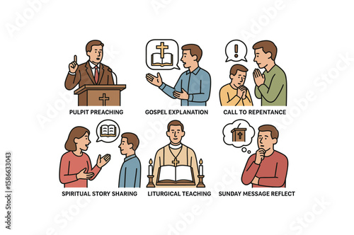 Diverse religious teaching methods – preaching, explanation, repentance call, story sharing