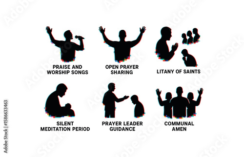Silhouettes of worship: prayer and praise rituals in diverse poses