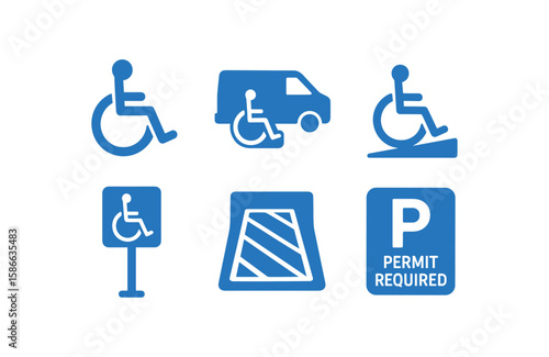 Accessible symbols for parking and transportation with wheelchair icons