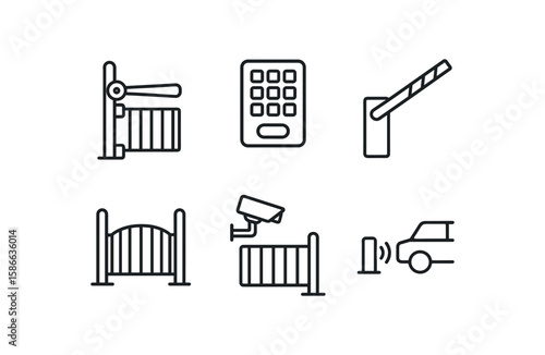 Security barrier icons — turnstile, keypad, gate, cctv, car access control