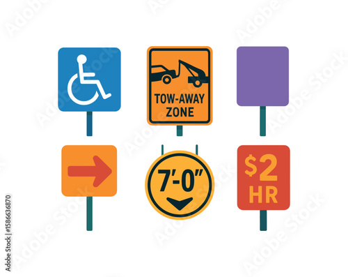 Colorful traffic and parking signs collection