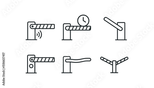 Turnstile icons set with access control and clock elements