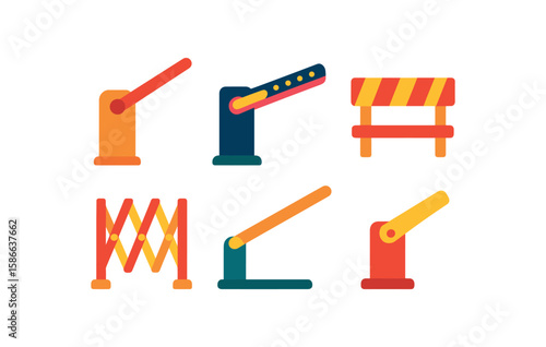 Colorful barrier icons set for security and access control design