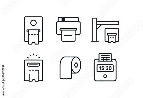 Collection of ticket and paper icons in simple black and white line art