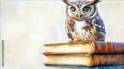 Wallpaper Mural Owl perched on books, symbolizing wisdom and knowledge. Torontodigital.ca