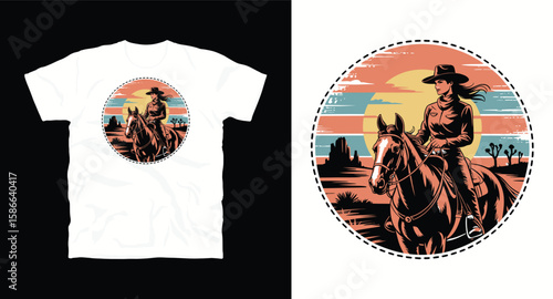 Cow Girl vintage Western T-shirt Design