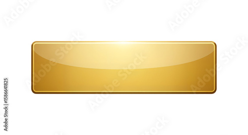 Rectangular gold button with glossy finish on transparent background.