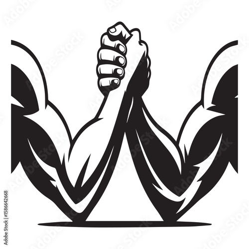 Two muscular arms locked in a fierce arm wrestling match symbolizing strength competition and determination