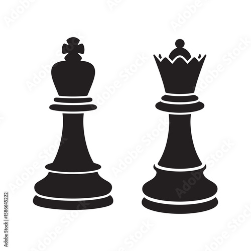 Black chess king and queen pieces silhouette game