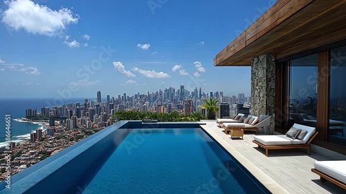 Panoramic Cityscape View from Infinity Pool