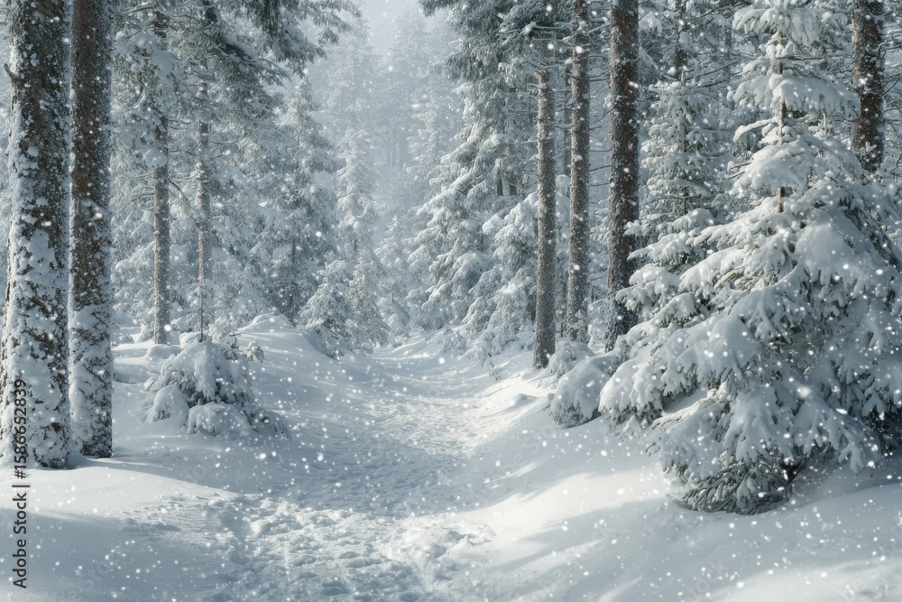 Fototapeta premium minimalist christmas celebration atmosphere in usa featuring serene winter forest walk