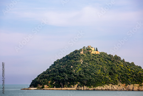 Gallinara Island, Ligurian coast, in the Riviera di Ponente, municipality of Albenga, Province of Savona, Liguria. Nature reserve in the Ligurian Sea