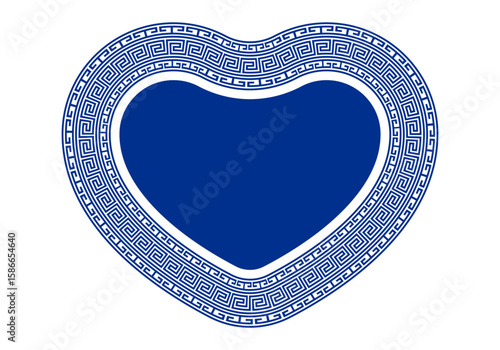 Greek heart. Love Greece symbol, heart shape. Ancient greek ornament. Heart Frame Greek Meander Golden Greek key pattern ornamental borders seamless meander pattern