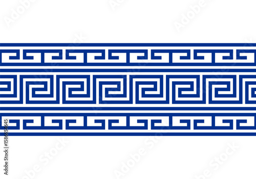 Ancient Roman ornament. Greek key ornament. Meander pattern.  Repeating geometric meandros motif. Greek fret design. Ancient decorative border. Vector decoration