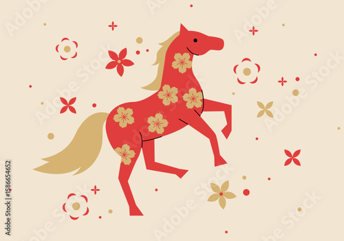 Happy chinese new year 2026. Horse is a symbol of the 2026 Chinese New Year. Figure of Horse in geometric style