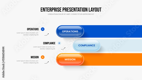 Digital Campaign Three Option Diagram Slide Layout. Market Portfolio 3 Step Infographic Frame Design. Company Strategy Slideshow Template Vector Illustration.