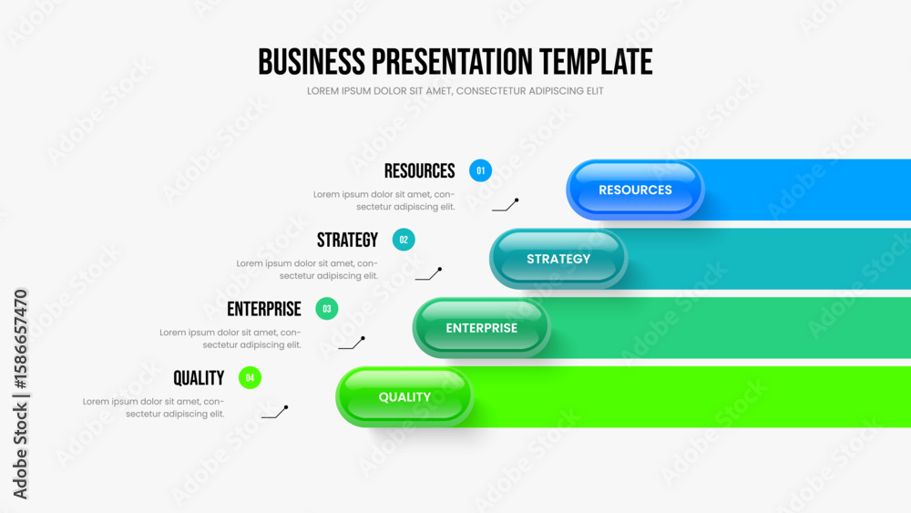 Naklejka premium Investor Report Four Step Infographic Slide Layout. Project Portfolio Frame Design Vector Illustration. Visual Growth 4 Option Diagram Presentation Template.