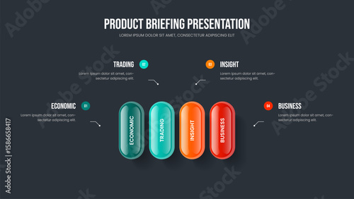 Service Performance 4 Option Diagram Slide Layout. Visual Proposal Four Element Infographic Slideshow Template. Investor Forecast Presentation Design Vector Illustration.
