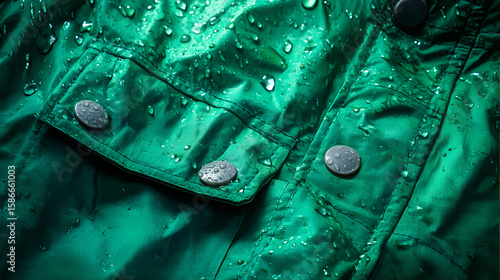 Waterproof fabric protecting from rain with droplets sliding on its surface