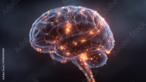 Artistic rendition showcasing a cyborg brain with illuminated neural connections symbolizing the fusion of technology and humanlike thinking evoking a sense of advanced cognitive capabilities.