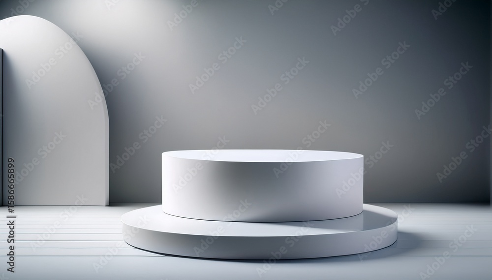 Fototapeta premium white colour object stage podium stand for sample product showcase display advertising background product showcase stand with grey colour commercial display ideas ai generate